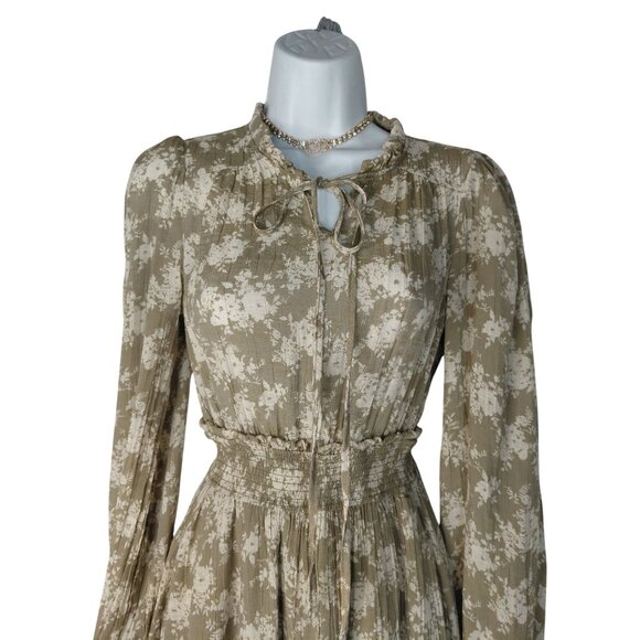 Blu Pepper Floral Long Sleeve Smocked Waist Ruffle Hem Dress M - Picture 2 of 10